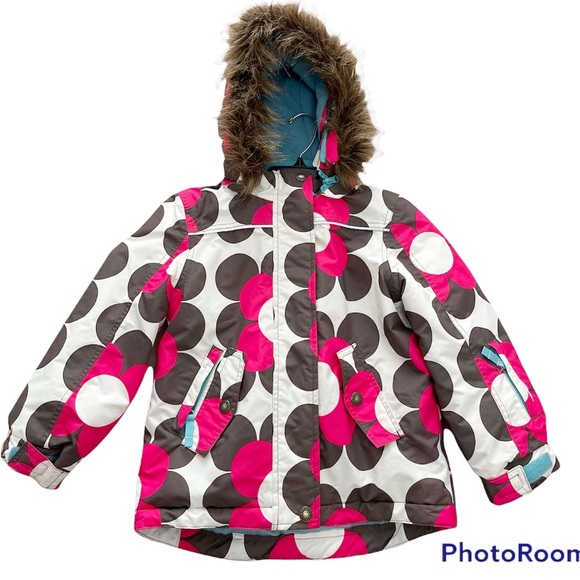 Mini Boden Other - Mini Boden Girls Ski Winter Parka Hooded Floral Zipper and Snap Jacket Size 5-6